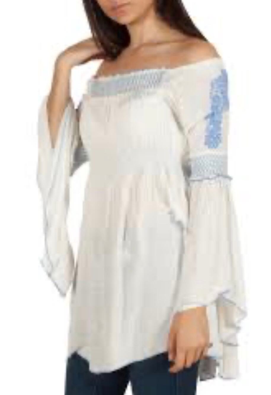 Free People Valley Embroidered Bell Sleeve Top Womens Size Small